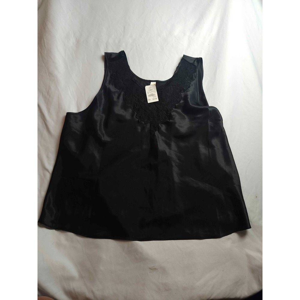 Cato Tank Top Womens 22W/24W Black Satin Lace Trim Dressy‎ Elegant Evening NWT